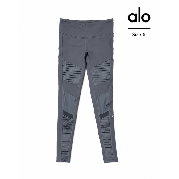 ALO Yoga Pants - Alo Yoga High Waist Moto Leggings Gray Ribbed Panel Athletic Yoga Pants Size S